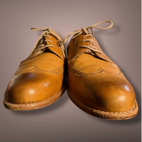 Men\'s Sz 9.5 PERRY ELLIS PORTFOLIO Tan Leather Wingtip Brogue Lace Up Shoes EUC main image 10